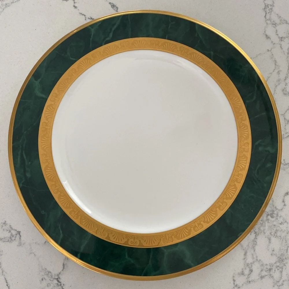 Noritake Fitzgerald | Set of 4 Bone China Salad Plates (Marbled Green/Gold)